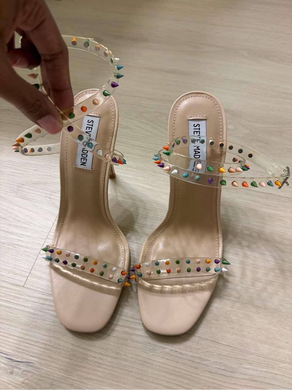 Steve Madden Nude Heels with Multi-Colored Studded Clear Straps